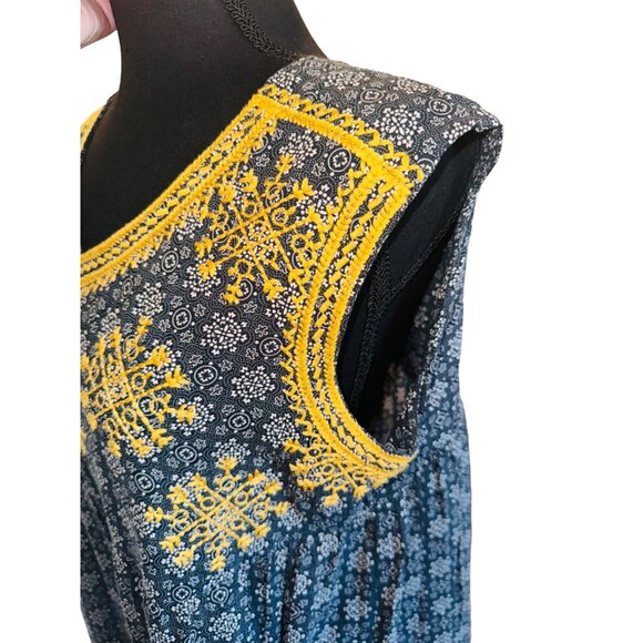 Anthropologie Uncle Frank Sleeveless Boho Embroidered Dress M Cottage Core Black - Picture 8 of 11